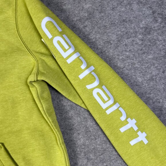 Carhartt Hoodie Womens Small Olive Green Relaxed Fit Midweight Spellout Workwear - Picture 8 of 11